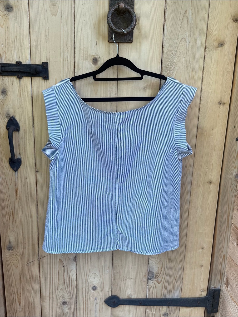Joseph Shirt Top Blue and White Pinstripe Shirt Cap-Sleeve Coastal Size Medium